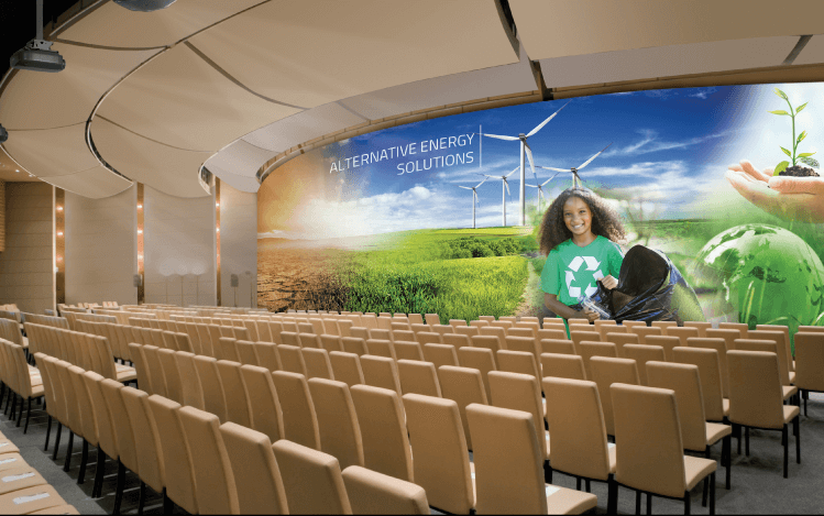 Projeção Panorâmica para grandes ambientes em Igrejas, Salas de Conferência, Eventos, Museus, entre outros.